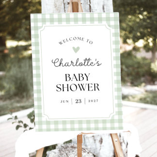 Sage Green Gingham Baby Shower Welcome Sign, Welco Foam Board
