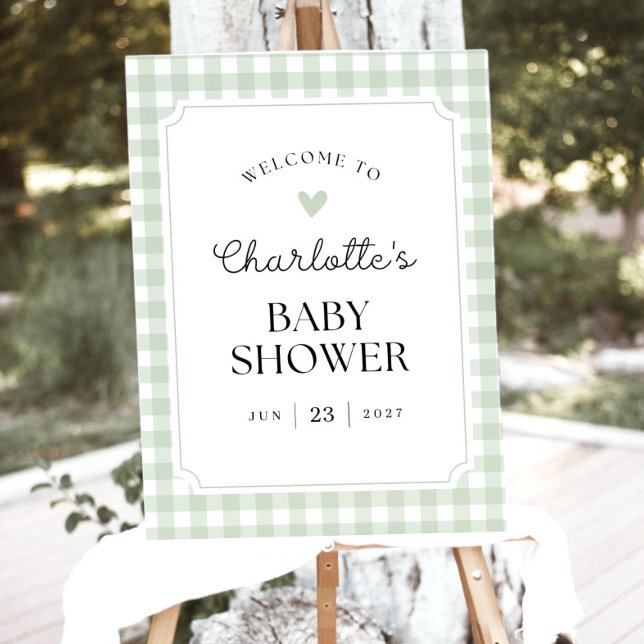 Sage Green Gingham Baby Shower Welcome Sign, Welco Foam Board (Creator Uploaded)