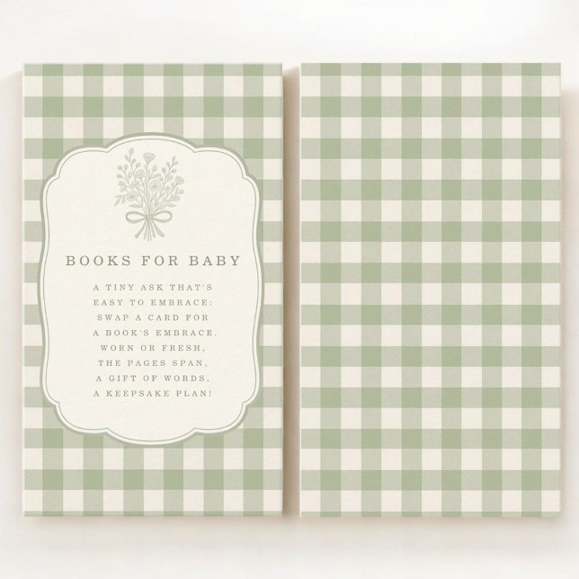 Sage Green Gingham Books for Baby Shower Enclosure Card (Creator Uploaded)