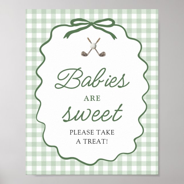 Sage Green Gingham Bow Golf Babies are Sweet Sign (Front)