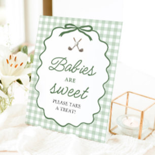 Sage Green Gingham Bow Golf Babies are Sweet Sign