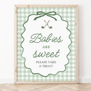 Sage Green Gingham Bow Golf Babies are Sweet Sign