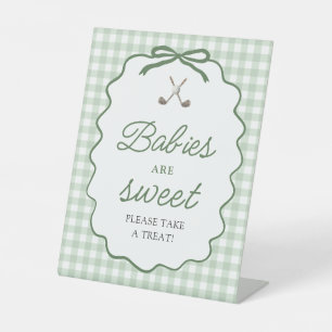 Sage Green Gingham Bow Golf Babies are Sweet Sign