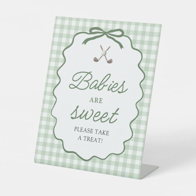 Sage Green Gingham Bow Golf Babies are Sweet Sign (Front)