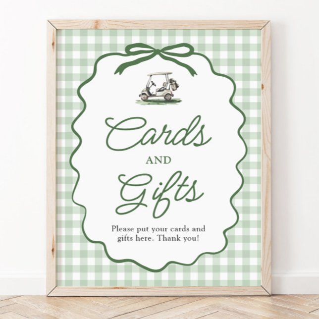 Sage Green Gingham Bow Golf Cards and Gifts Sign (Sage Green Gingham Bow Golf Cards and Gifts Sign)