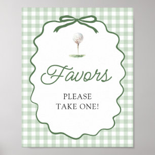Sage Green Gingham Bow Golf Favors Sign