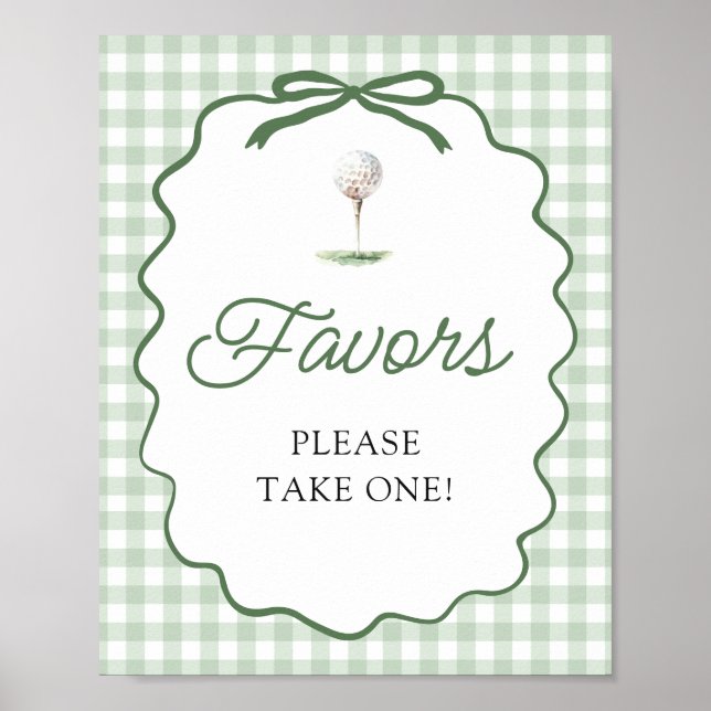 Sage Green Gingham Bow Golf Favors Sign (Front)