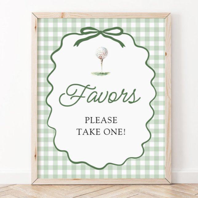Sage Green Gingham Bow Golf Favors Sign (Sage Green Gingham Bow Golf Favors Sign)