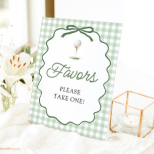 Sage Green Gingham Bow Golf Favors Sign