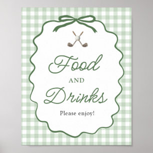 Sage Green Gingham Bow Golf Food and Drinks Sign