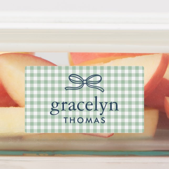 Sage Green Gingham Bow Monogram Labels (Affixed)