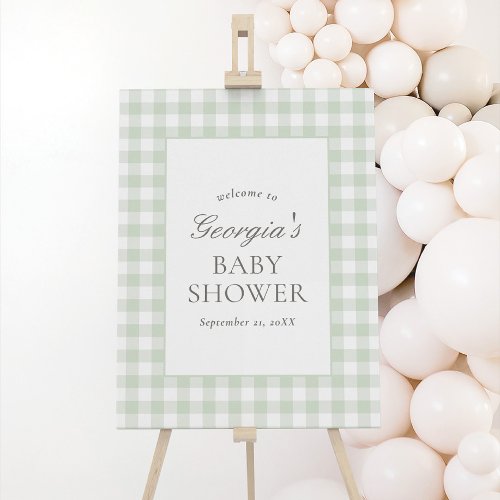 Sage Green Gingham Boy Baby Shower Welcome Sign