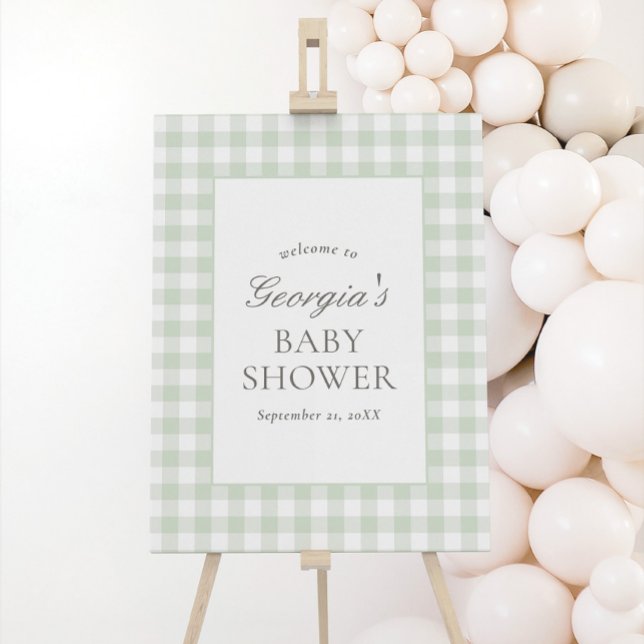 Sage Green Gingham Boy Baby Shower Welcome Sign (Creator Uploaded)