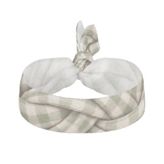Sage Green Gingham Braided Trim Elastic Hair Tie