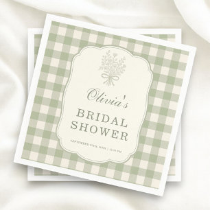 Sage Green Gingham Bridal Shower Party Napkins