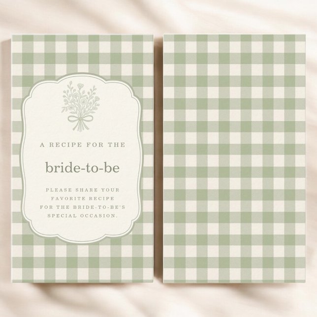 Sage Green Gingham  Bridal Shower Recipe Share Enclosure Card (Creator Uploaded)