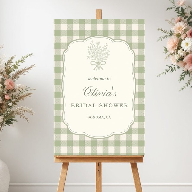 Sage Green Gingham Bridal Shower Welcome Sign (Creator Uploaded)
