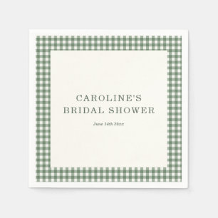 Sage Green Gingham Bride Name Date Bridal Shower Napkins