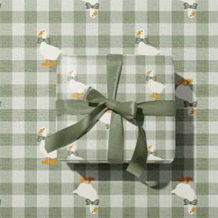 Sage Green Gingham Buffalo Check Baby Shower Linen Wrapping Paper