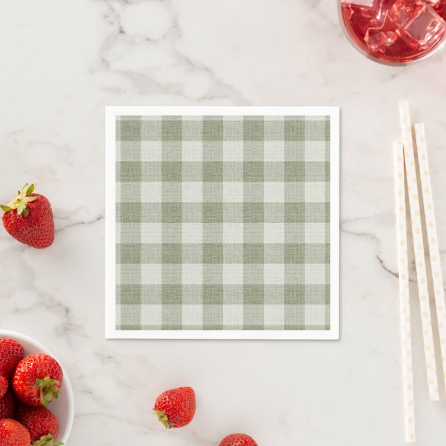 Sage Green Gingham Buffalo Check Linen Texture  Napkins (Insitu)