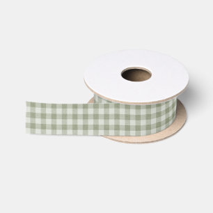 Sage Green Gingham Buffalo Check Linen Texture Satin Ribbon