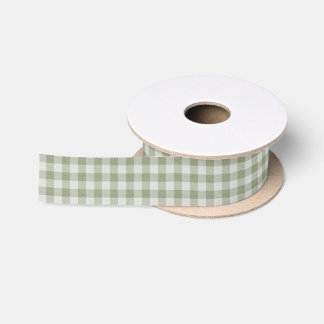Sage Green Gingham Buffalo Check Linen Texture Satin Ribbon