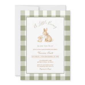 Sage Green Gingham Bunny Baby Shower Invitation