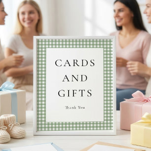 Sage Green Gingham Cards Gifts Baby Shower Sign