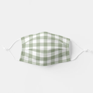 Sage Green Gingham Check Plaid Pattern Adult Cloth Face Mask