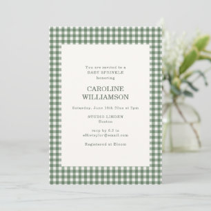 Sage Green Gingham Check Plaid Retro Baby Sprinkle Invitation
