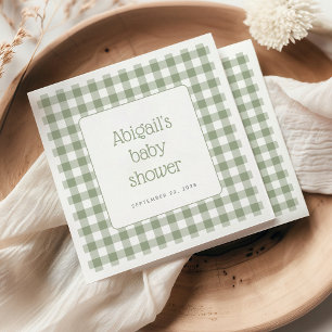 Sage Green Gingham Check Rustic Baby Shower Napkins