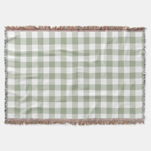 Sage Green Gingham Check Rustic Throw Blanket