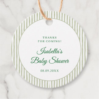 Sage Green Gingham Classic Elegant Baby Shower Favor Tags