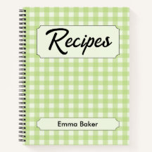 Sage Green Gingham Custom Recipe Journal
