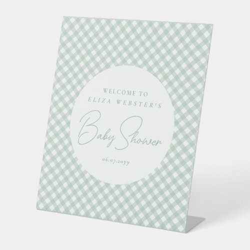 Sage green gingham cute simple neutral baby shower
