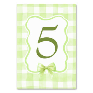 Sage Green Gingham Cute Vintage Soft Pastel Table Number