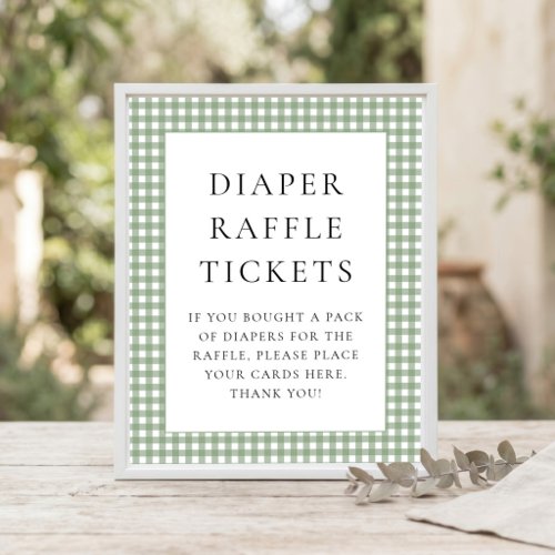 Sage Green Gingham Diaper Raffle Baby Shower Sign