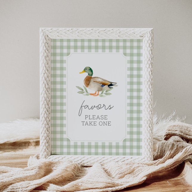 Sage Green Gingham Duck Baby Shower Favors Sign (Creator Uploaded)