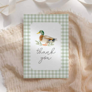 Sage Green Gingham Duck Baby Shower Letterpress Thank You Card