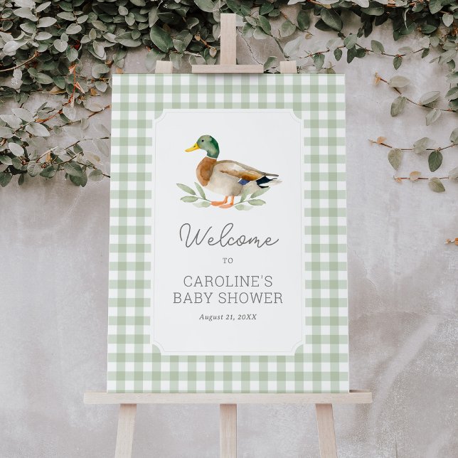 Sage Green Gingham Duck Baby Shower Welcome Sign (Creator Uploaded)