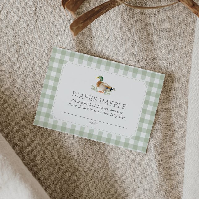 Sage Green Gingham Duck Diaper Raffle Ticket Enclosure Card (Creator Uploaded)