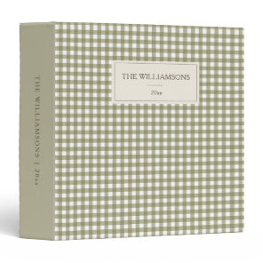Sage Green Gingham Family Name Year Keepsake 3 Ring Binder