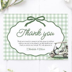 Sage Green Gingham Frame Bow Golf New to the Club Thank You Card
