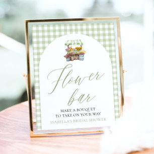 Sage Green Gingham Fresh Off The Market Flower Bar Poster