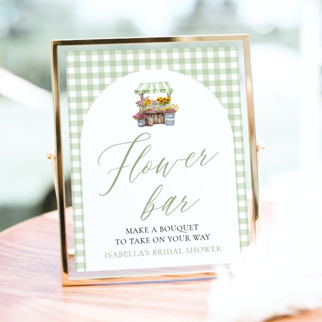Sage Green Gingham Fresh Off The Market Flower Bar Poster (Sage Green Gingham Fresh Off The Market Flower Bar Sign)
