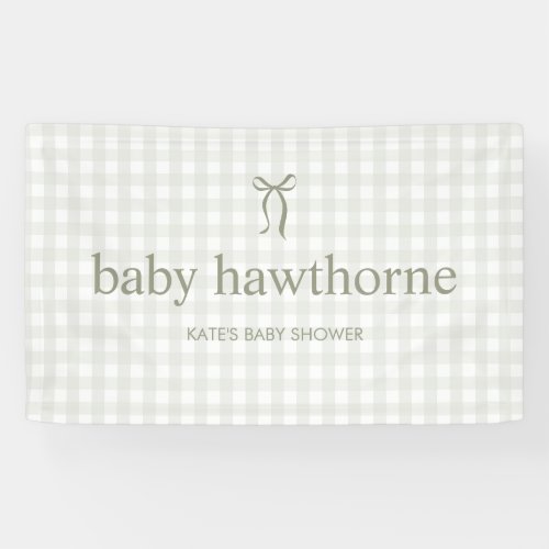 Sage Green Gingham Gender Neutral Baby Shower Banner