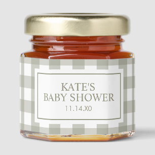 Sage Green Gingham Gender Neutral Baby Shower Honey Jar Favors