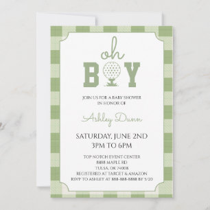 Sage Green Gingham Golf Baby Shower Invitation
