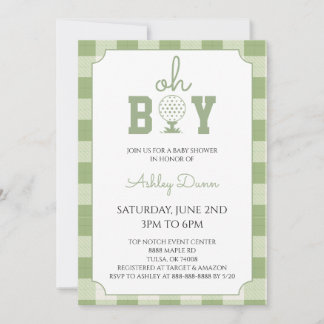 Sage Green Gingham Golf Baby Shower Invitation
