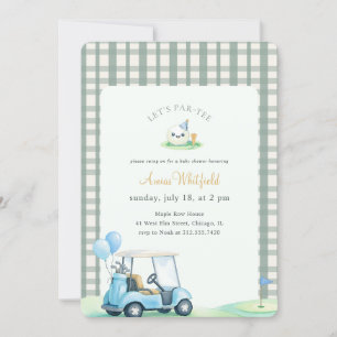 Sage Green Gingham Golf Baby Shower Invitation